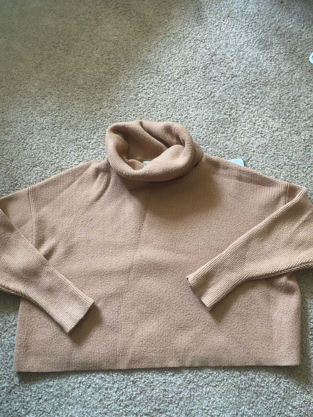 Zara Knit Turtleneck Sweater Size S Brown Ribbed Oversized